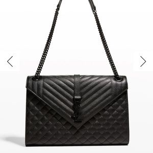 YSL Large Black Envelope shoulder bag with black hardware